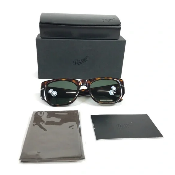 Persol Sunglasses 3308-S 24/31 Polished Tortoise Frames with Green Lenses 54 mm